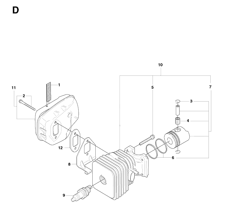 Cylinder, Piston And Muffler Diagram and Parts List for 326HD60 (X-SERIES)(20090900001-Current) Husqvarna Hedge Trimmer