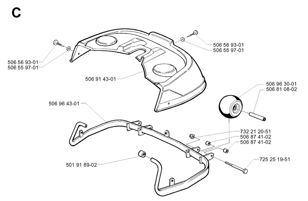 Protection Frame Diagram and Parts List for R11 2001-01 Husqvarna Lawn Tractor