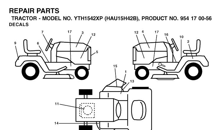Decals Diagram and Parts List for YTH1542XP (HAU15H42B)(2003-01) Husqvarna Lawn Tractor