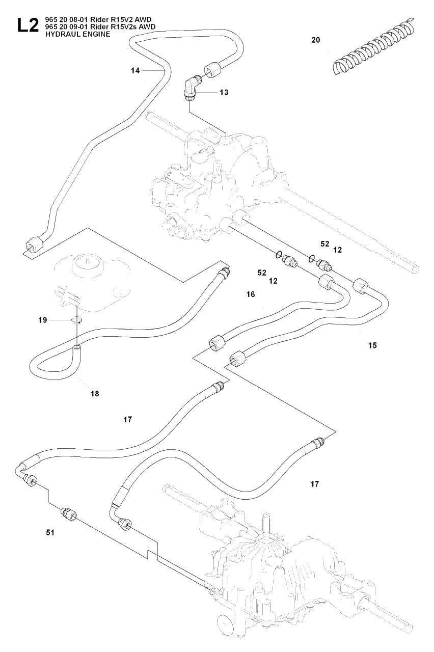 Hydraulic Pump - Motor Diagram and Parts List for R15-V2AWD 2008-01 Husqvarna Lawn Tractor