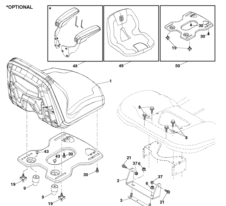 Seat Diagram and Parts List for TS146TXD (96041043600)(2019-07) Husqvarna Lawn Tractor