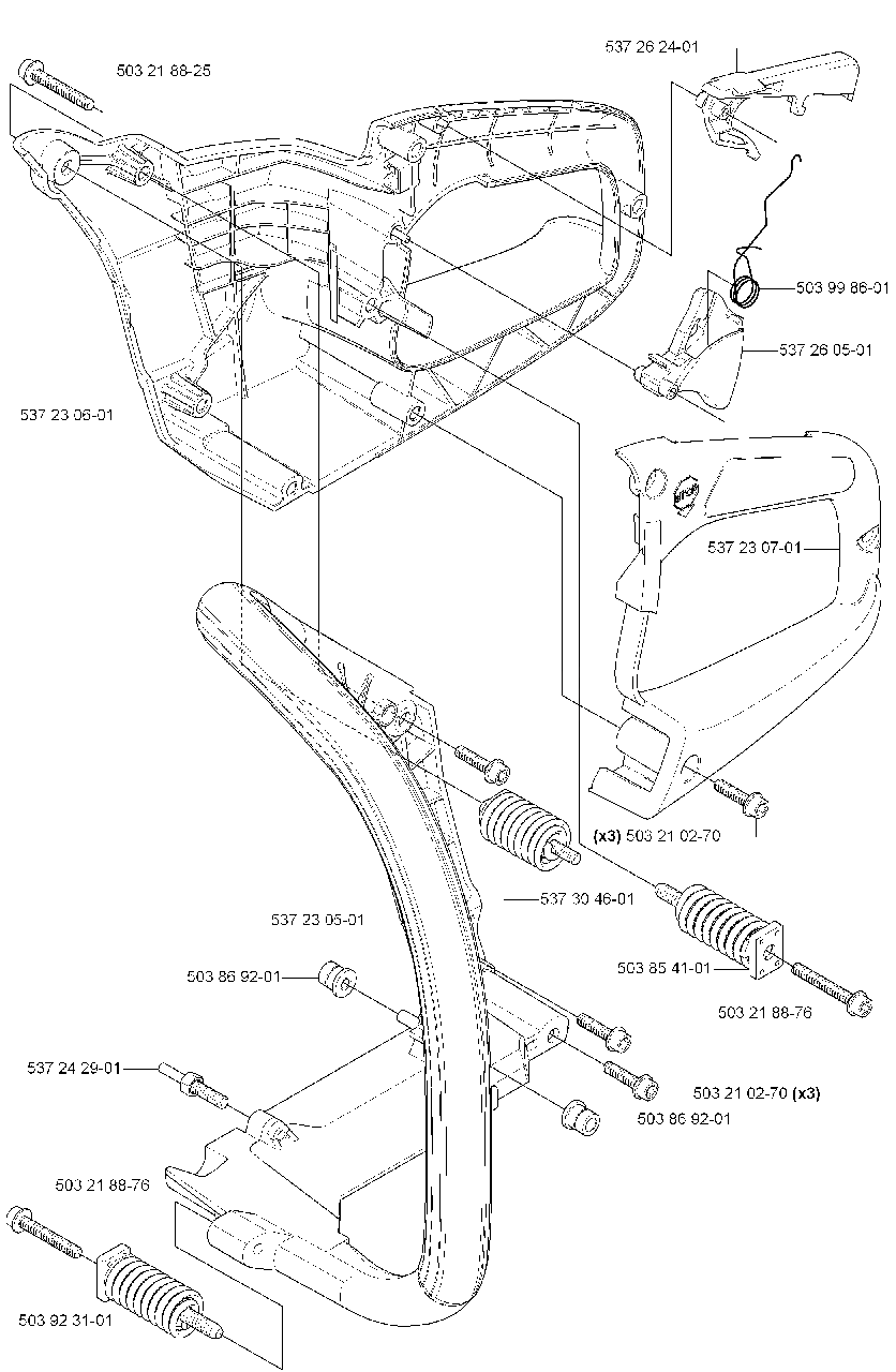 Handles/ Throttle Diagram and Parts List for 455ERANCHER 2007-01 Husqvarna Chainsaw