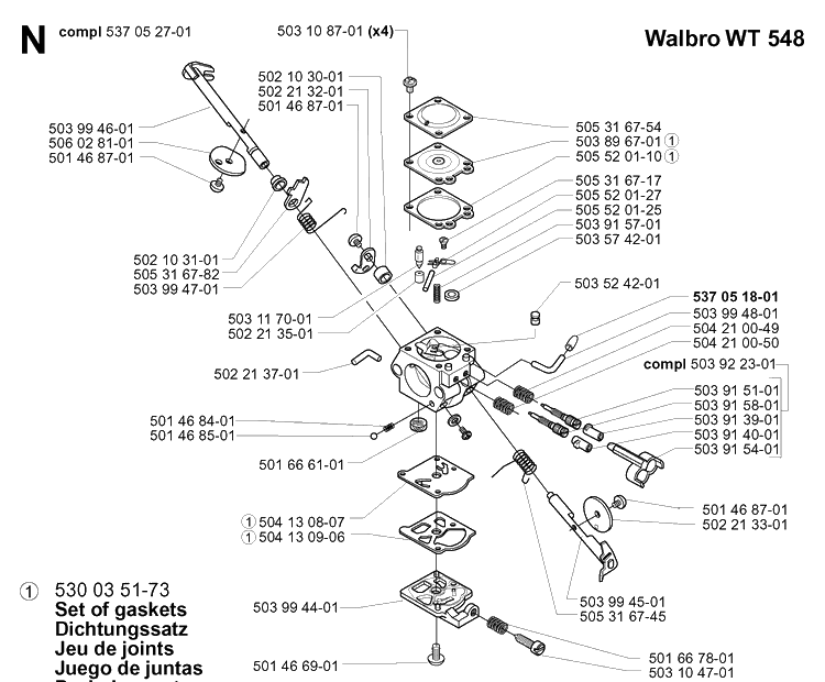Carburetor Details Diagram and Parts List for 227L 2000-10 Husqvarna Trimmer