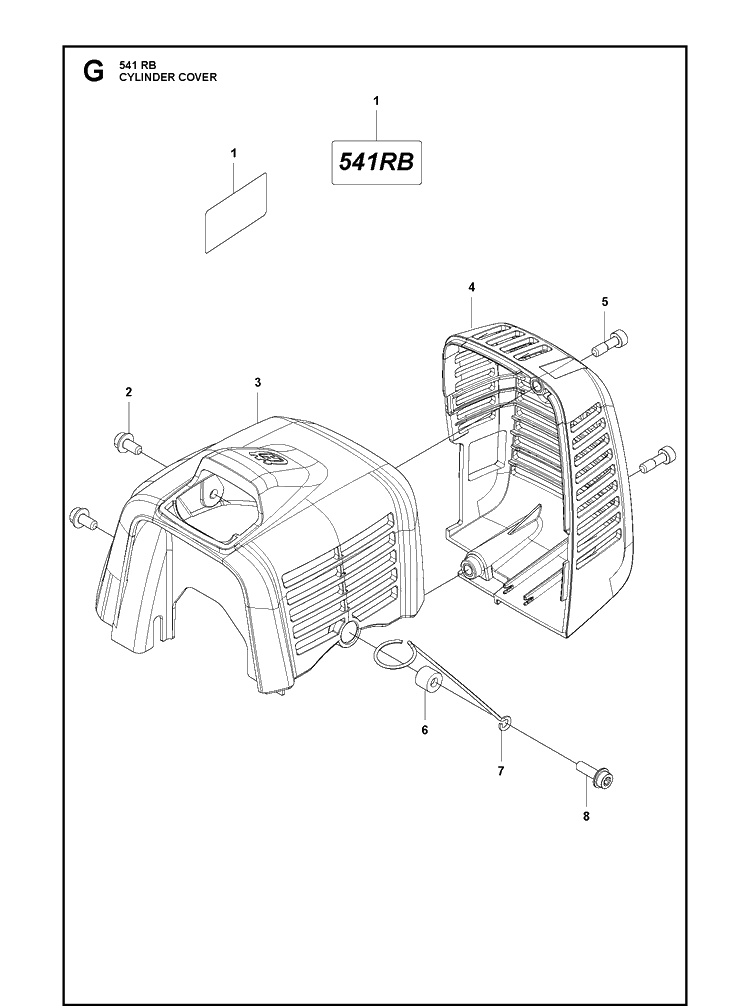 Cylinder Cover Diagram and Parts List for 541RB  Husqvarna Brush Cutter
