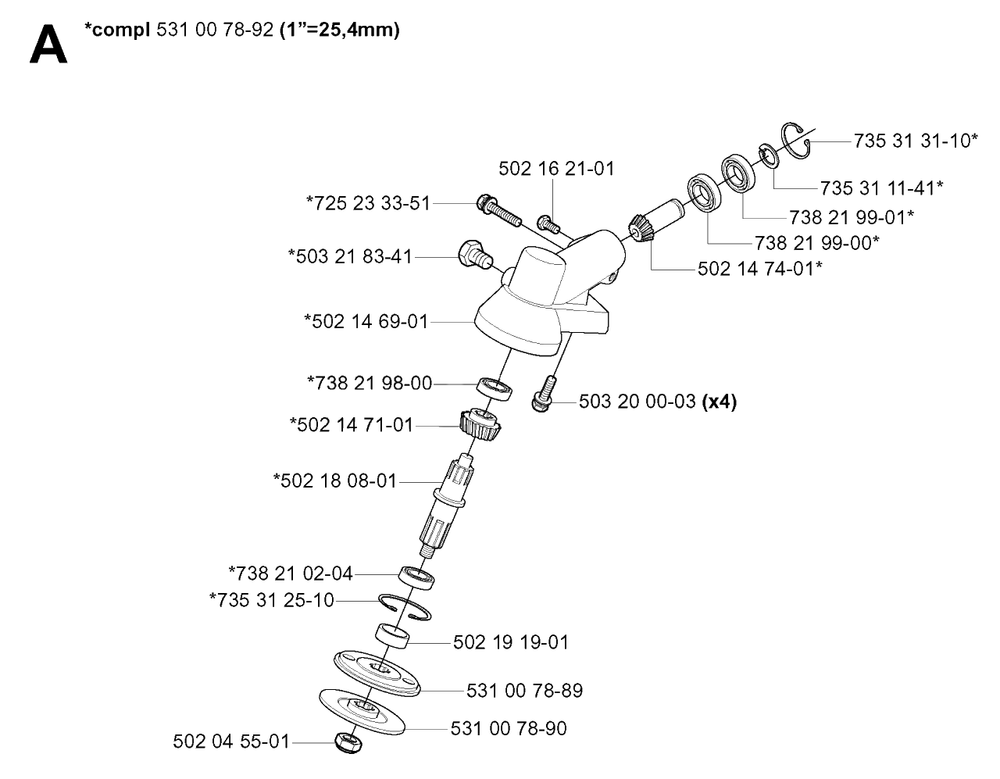 Bevel Gear Diagram and Parts List for 132R 20050100001 & Above Husqvarna Trimmer