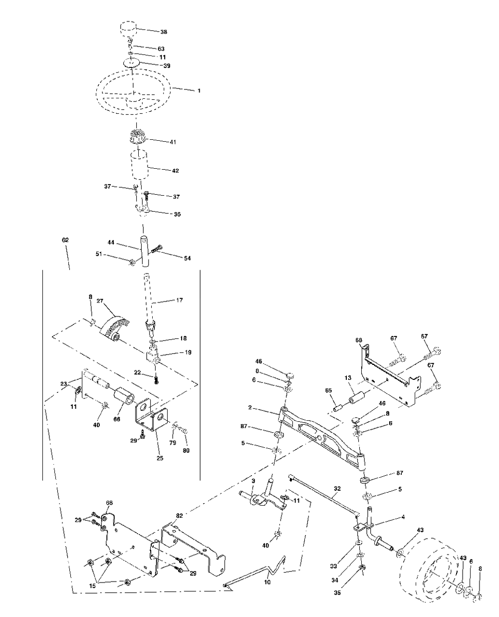 Steering Assembly Diagram and Parts List for YTH2046 (954567079-A)(2000-11) Husqvarna Lawn Tractor