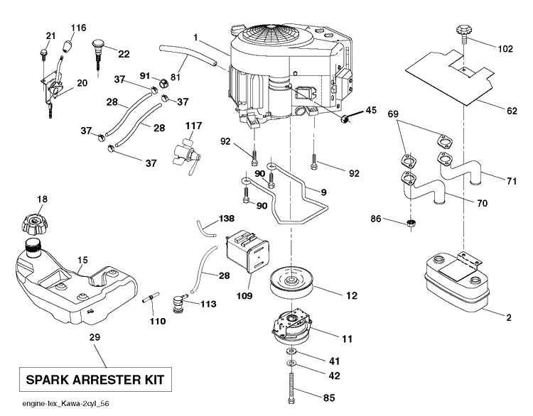 Engine Diagram and Parts List for GT48DXLS CARB-Non-CARB Husqvarna Lawn Tractor