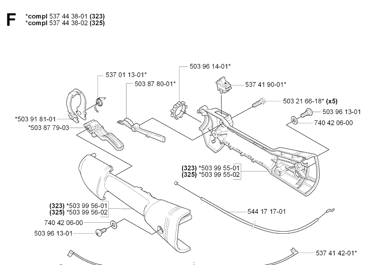 Throttle Controls Diagram and Parts List for 325HDA65 (X-SERIES)(20070100001-20090900000) Husqvarna Hedge Trimmer
