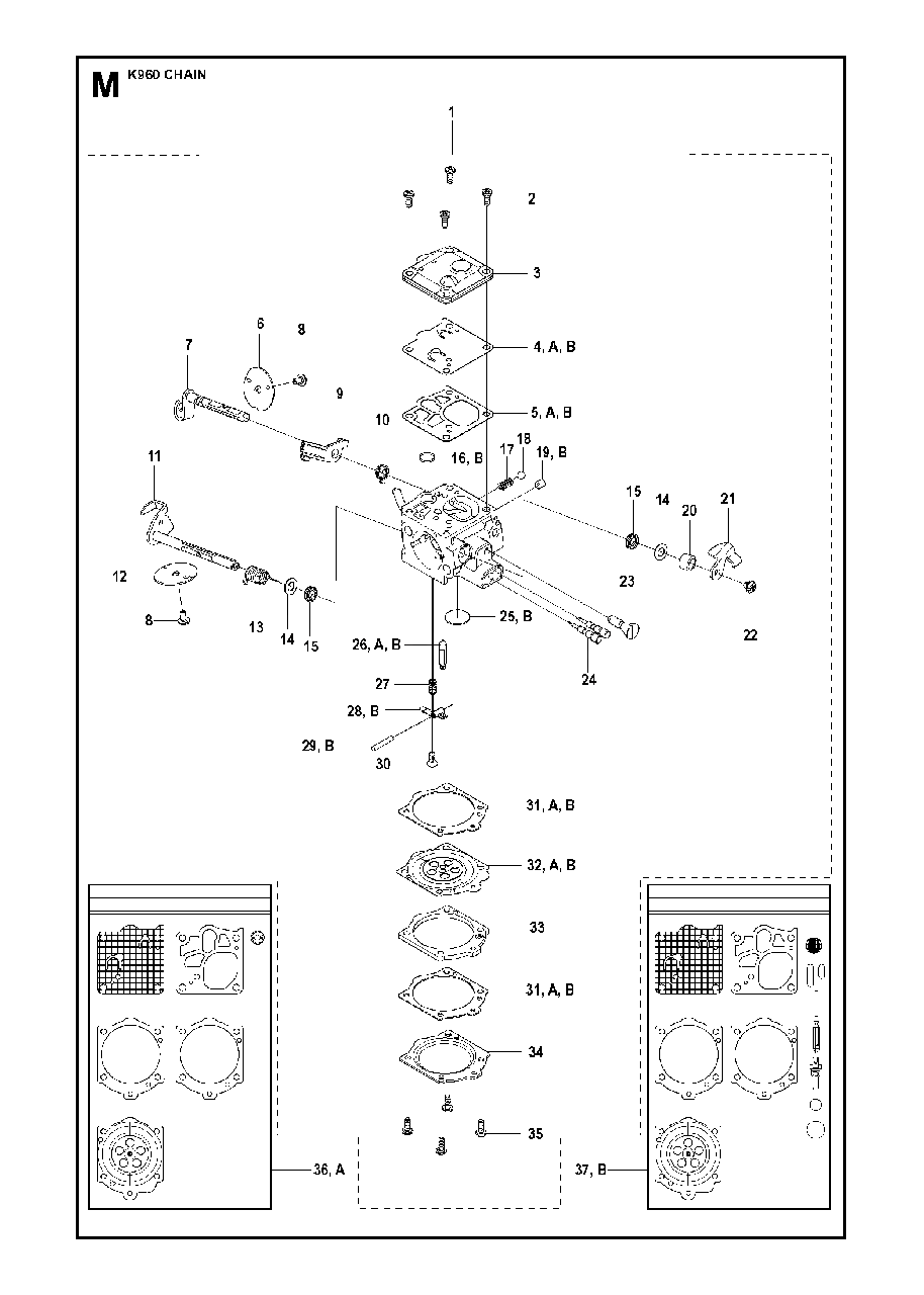 Carburetor Details Diagram and Parts List for K960CHAIN 2008-03 Husqvarna Circular Saw
