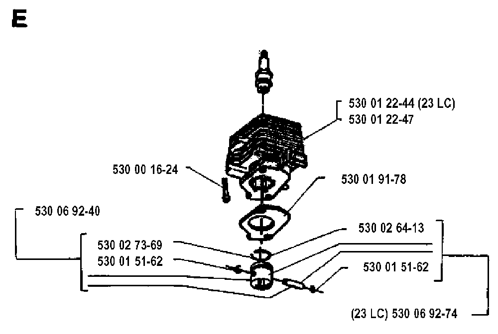 Cylinder Piston Diagram and Parts List for 26L 1993-05 Husqvarna Trimmer