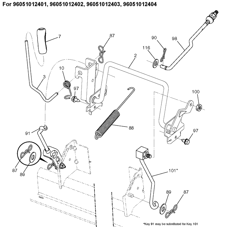 Mower Lift / Deck Lift 2 Diagram and Parts List for TC138  Husqvarna Lawn Tractor