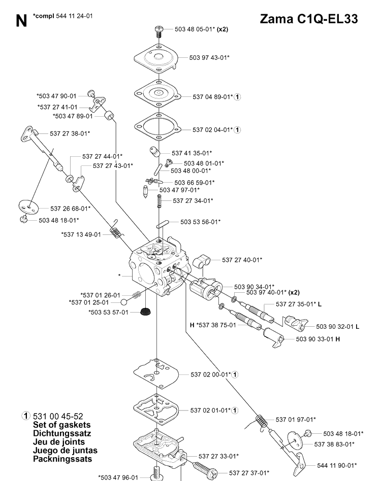 Carburetor Details Diagram and Parts List for 334T 20060100001-20063600000 Husqvarna Chainsaw