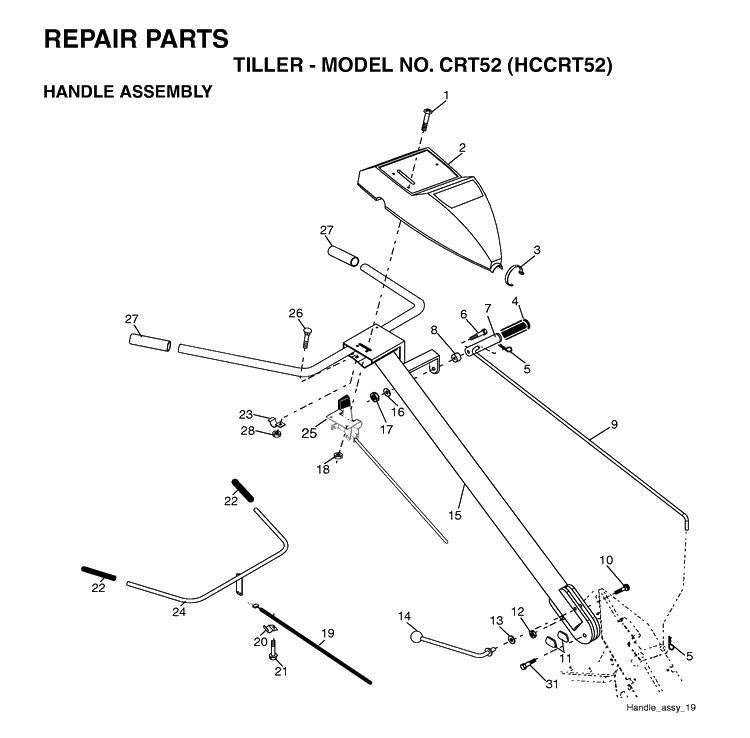 Handle And Controls Diagram and Parts List for CRT52 (HCCRT52)(1997-01) Husqvarna Cultivator