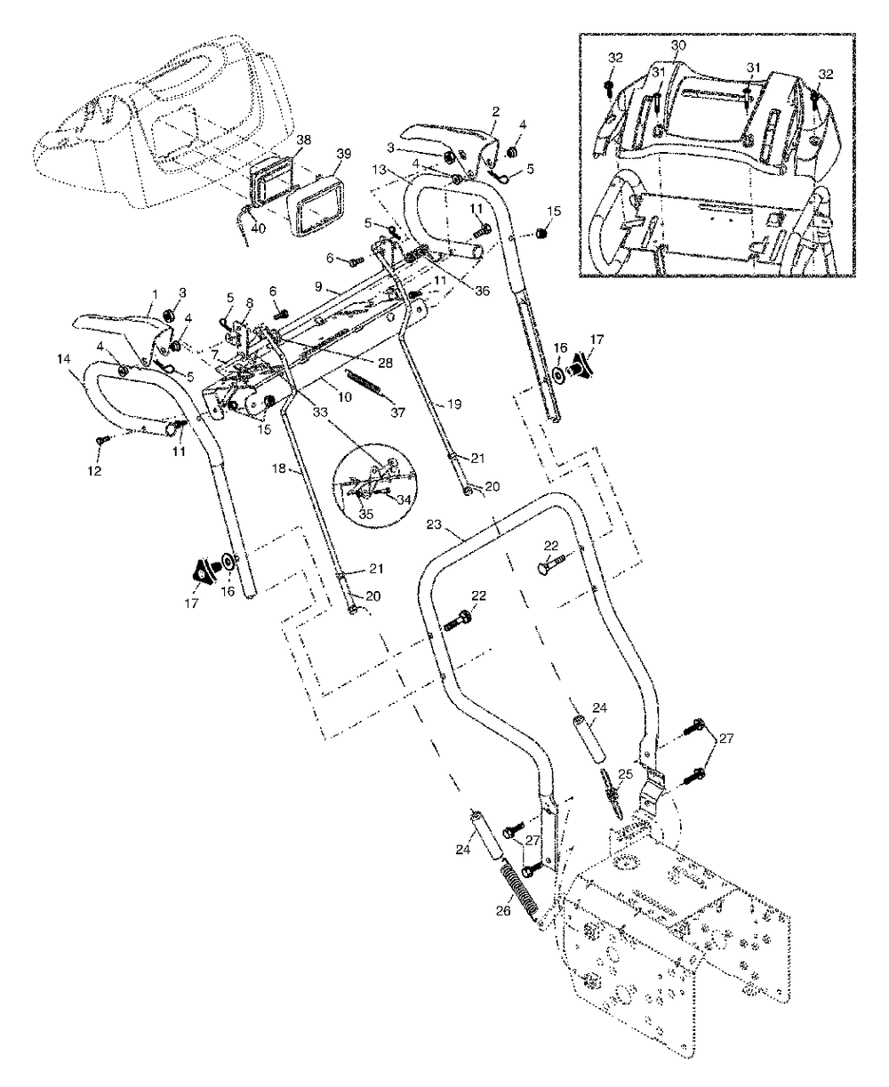 Handles Diagram and Parts List for ST1130 (954223081)(2003-08) Husqvarna Snow Blower
