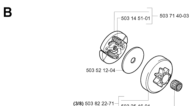 Clutch Diagram and Parts List for 338XPT 20034400001-20051000000 Husqvarna Chainsaw