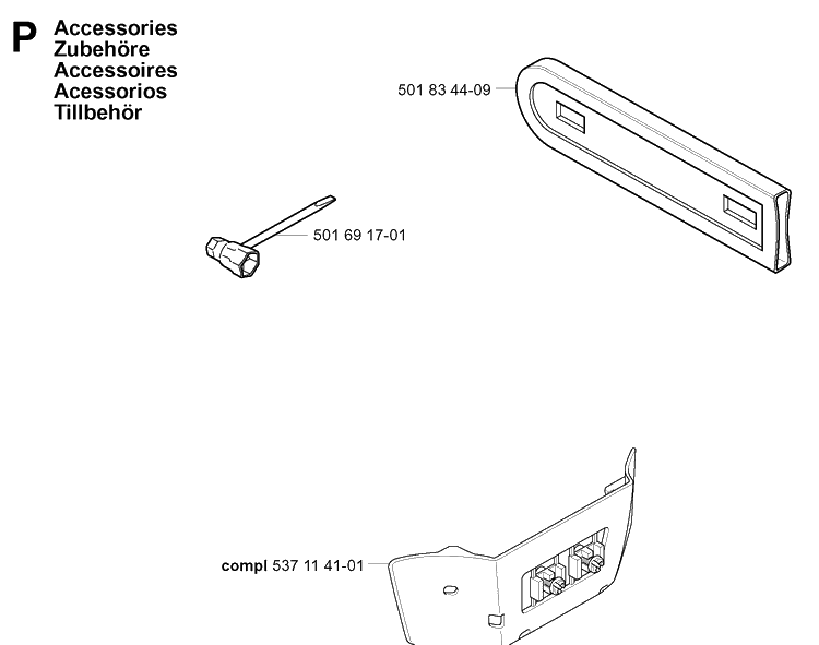 Accessories Diagram and Parts List for 338XPT 20031800001-20034400000 Husqvarna Chainsaw