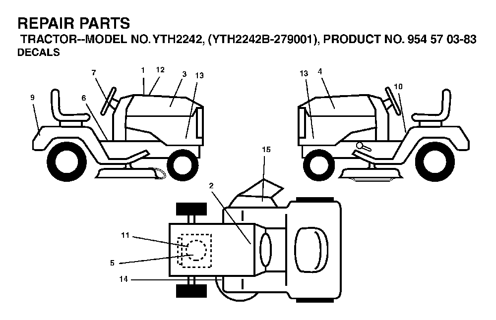 Decals Diagram and Parts List for YTH2242B (954570383)(2003-01) Husqvarna Lawn Tractor