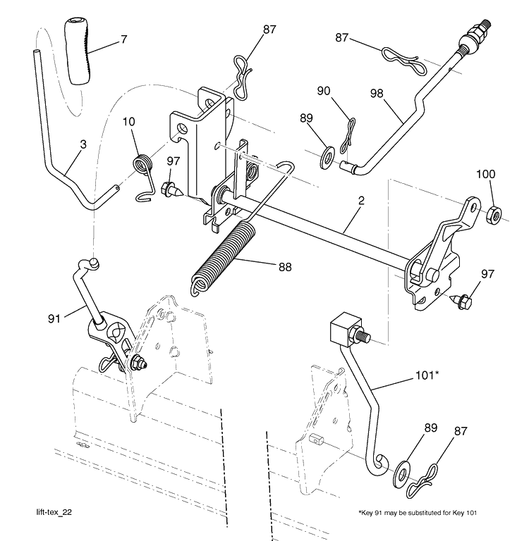 Mower Lift Diagram and Parts List for YTH22V42 (917289620)(2010-05) Husqvarna Lawn Mower