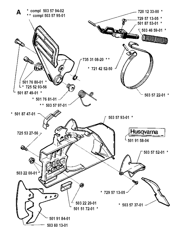 Chain Brake Diagram and Parts List for 281 19900100001-19911400000 Husqvarna Chainsaw