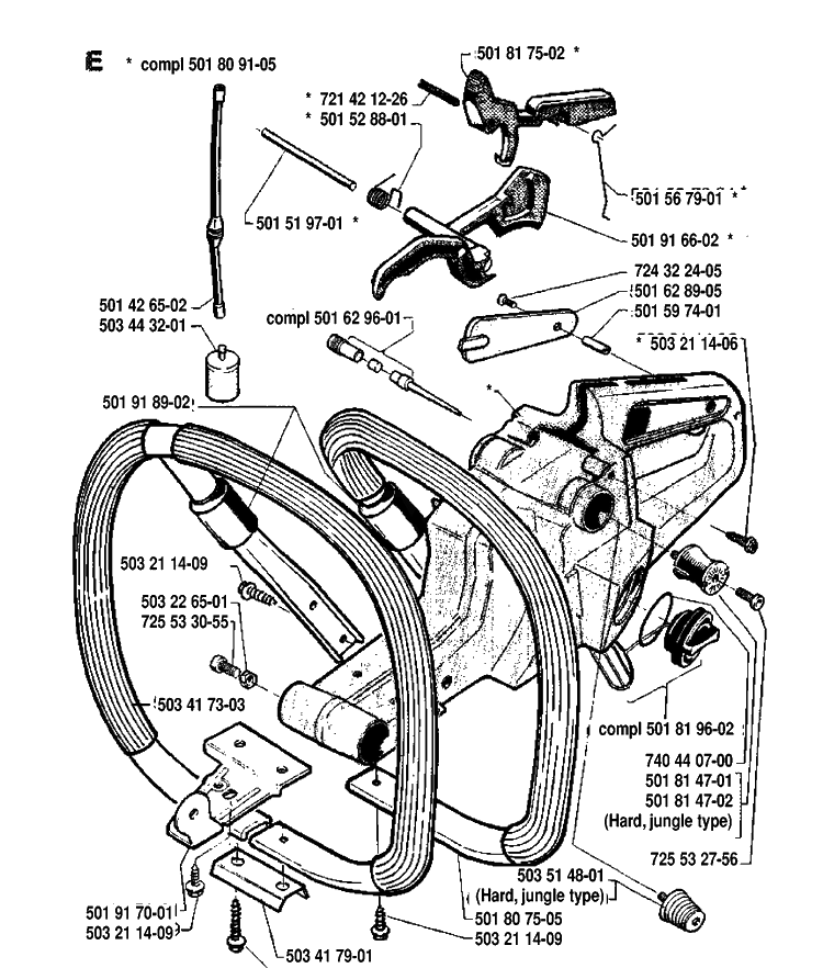 Fuel Tank And Handle Diagram and Parts List for 288 19911400001-19933600000 Husqvarna Chainsaw