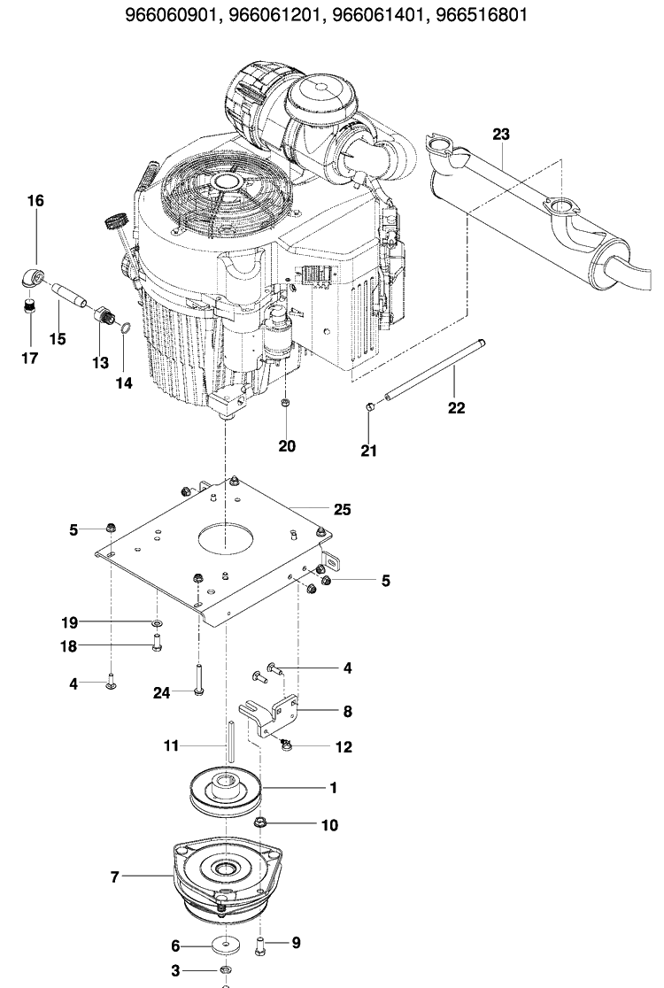 Engine Plate Diagram and Parts List for PZ6034FX (966516801)(2009-09) Husqvarna Lawn Mower