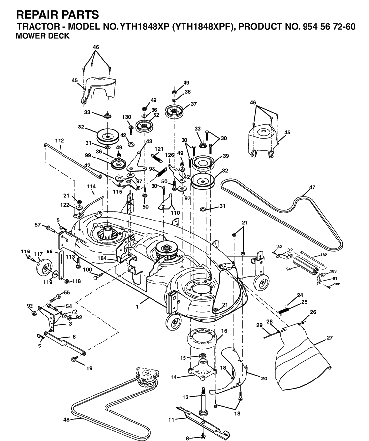 Mower Deck / Cutting Deck Diagram and Parts List for YTH1848XP (954567260)(2003-06) Husqvarna Lawn Tractor