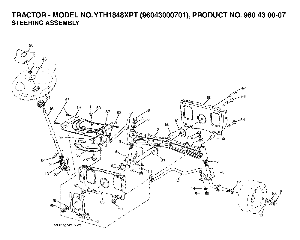 Steering Diagram and Parts List for YTH1848XPT (96043000701)(2006-03) Husqvarna Lawn Tractor