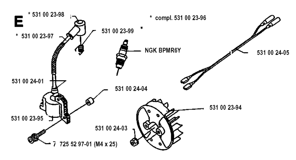 Ignition System Diagram and Parts List for 125RB 19931400001 & Above Husqvarna Trimmer