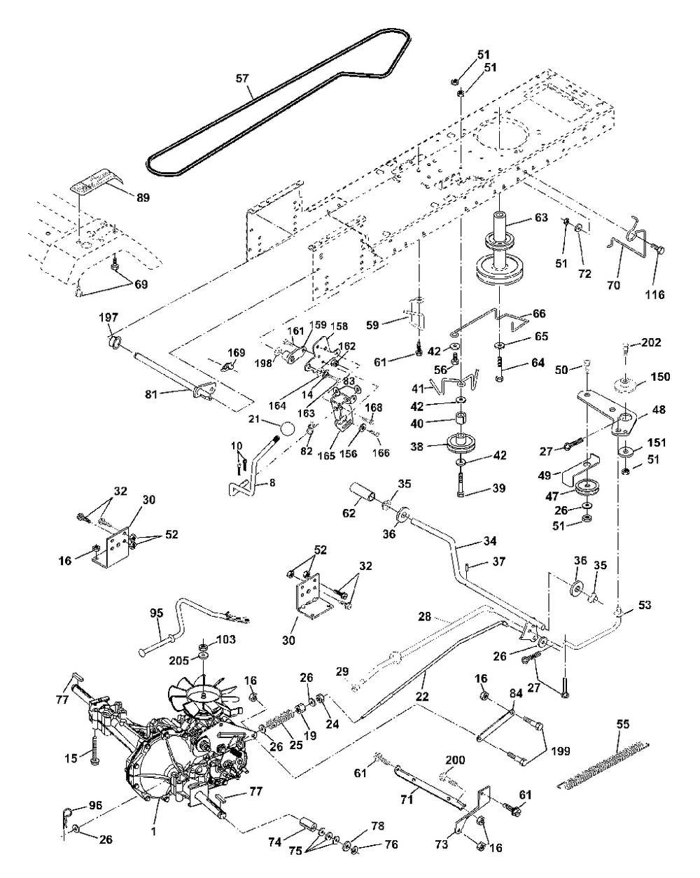 Drive Diagram and Parts List for LTH1342 (954567031-A)(2000-12) Husqvarna Lawn Tractor