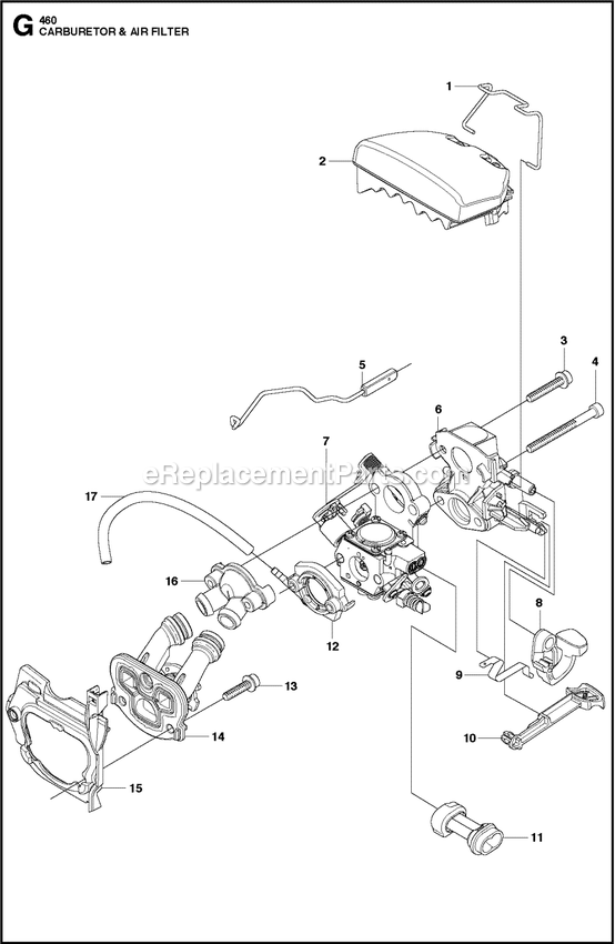 Carburetor And Air Filter Diagram and Parts List for 460RANCHER  Husqvarna Chainsaw