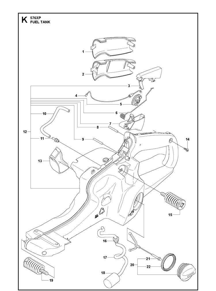 Fuel Tank Diagram and Parts List for 576XP-576XPEPA 20100100001-20110100000 Husqvarna Chainsaw