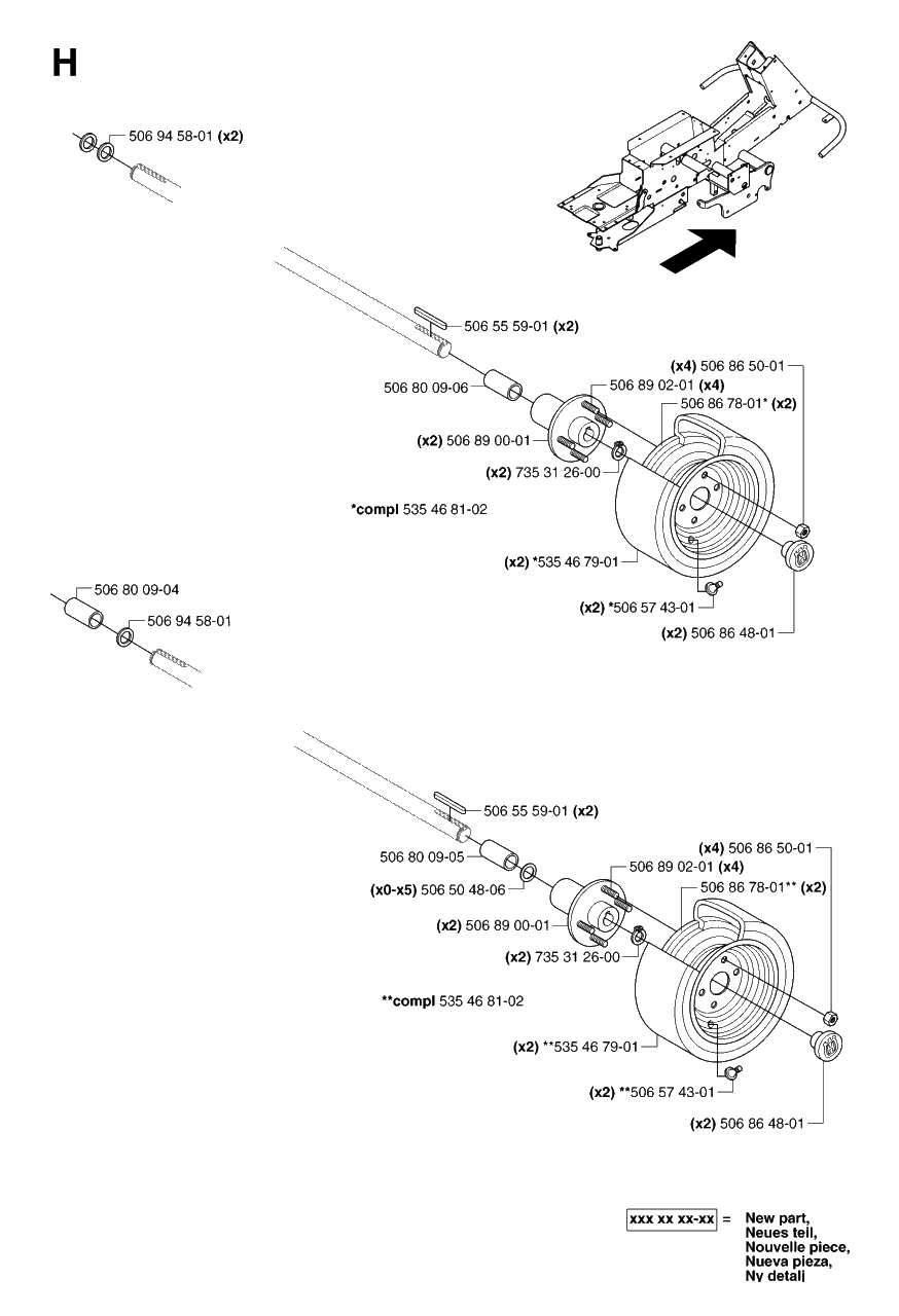 Wheels And Tires Diagram and Parts List for PF21AWD (953536501)(2005-04) Husqvarna Lawn Tractor