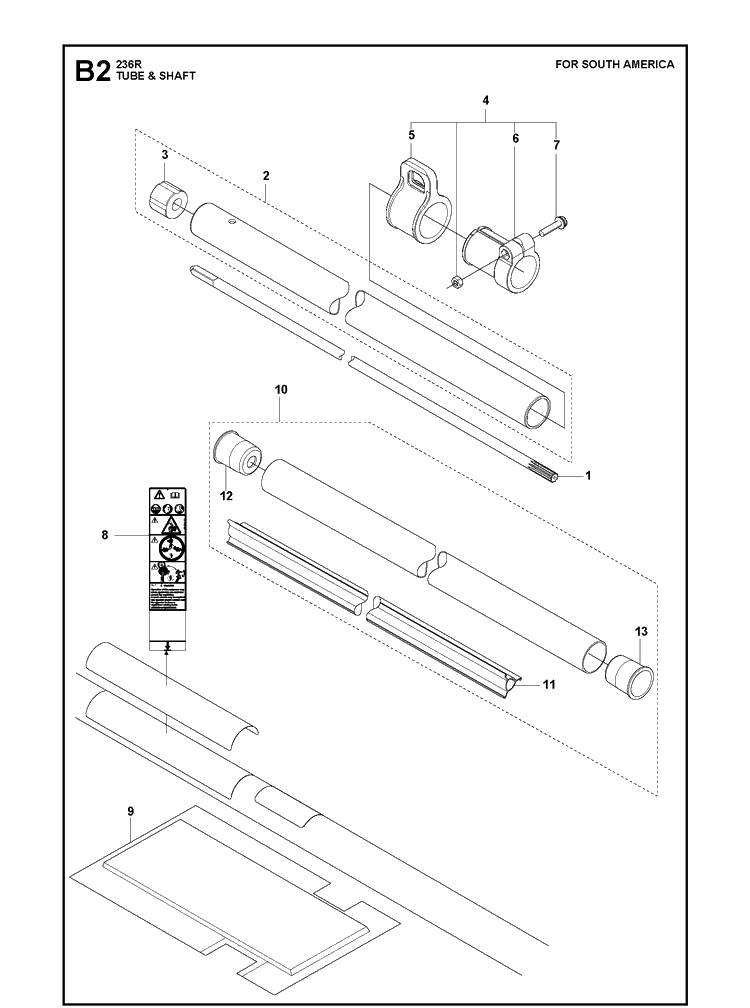 Tube And Shaft  3 Diagram and Parts List for 236R  Husqvarna Brush Cutter