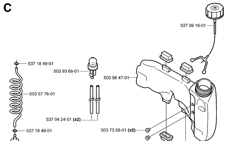 Fuel Tank Diagram and Parts List for 326HD75 (X-SERIES)(20030100001-20062700000) Husqvarna Hedge Trimmer