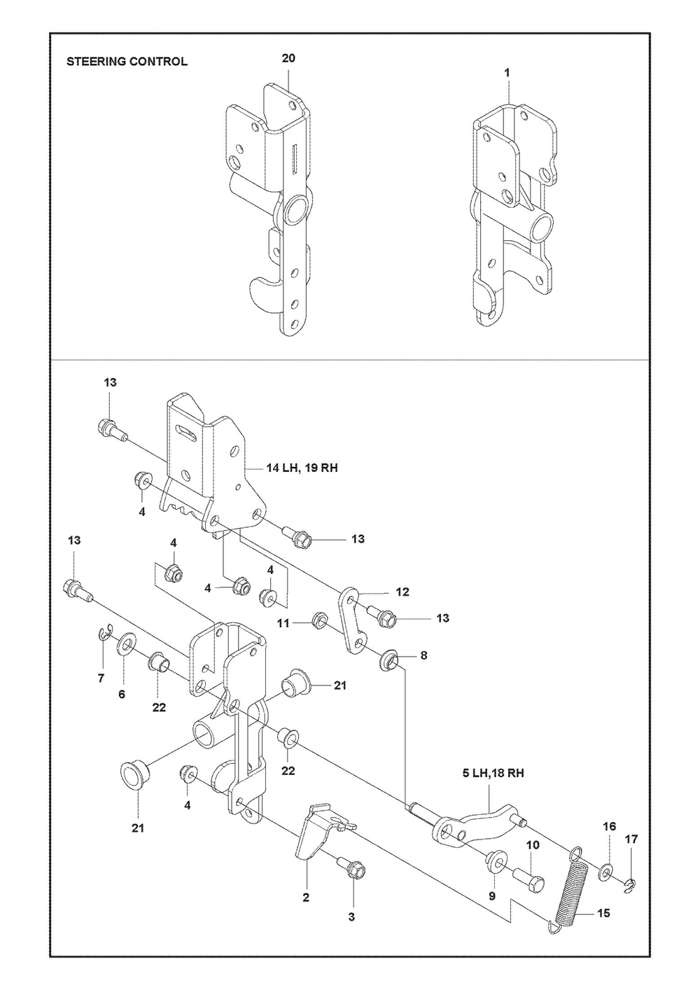 Steering - Control Bracket Diagram and Parts List for XCITETMZ345 Z350 Husqvarna Lawn Tractor