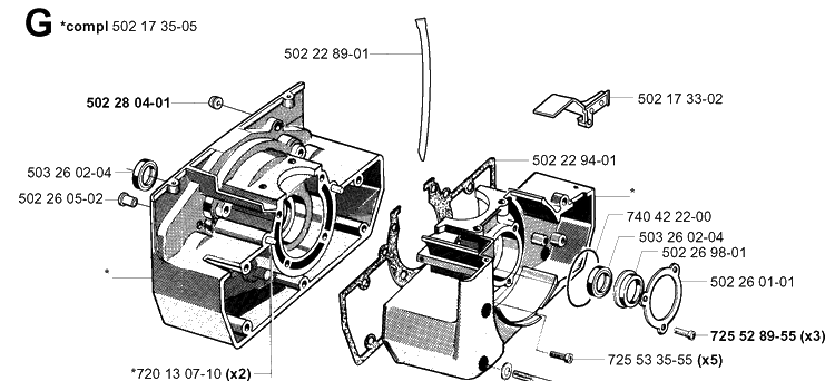 Crankcase 2 Diagram and Parts List for 252RX 20011800001-20023100000 Husqvarna Brush Cutter