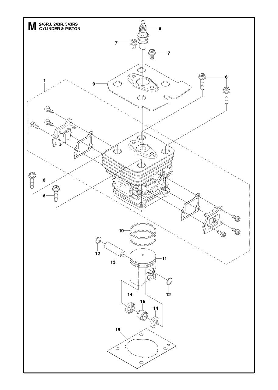 Cylinder Piston Diagram and Parts List for 243RJ 20182200001 & Above Husqvarna Trimmer