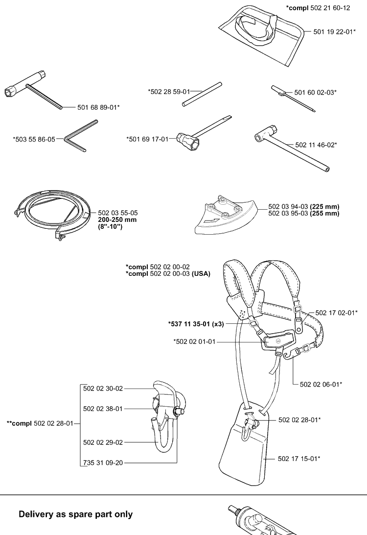 Accessories Diagram and Parts List for 265RX 2001-07 Husqvarna Brush Cutter
