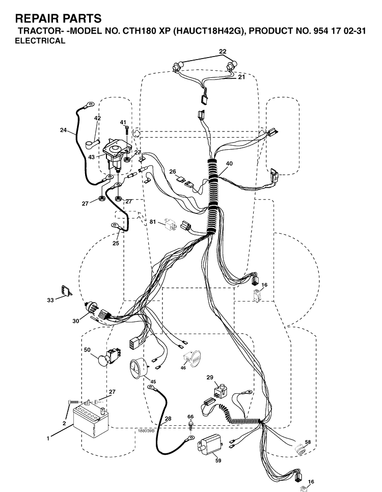 Electrical Diagram and Parts List for CTH180XP (HAUCT18H42G)(2005-04) Husqvarna Lawn Tractor