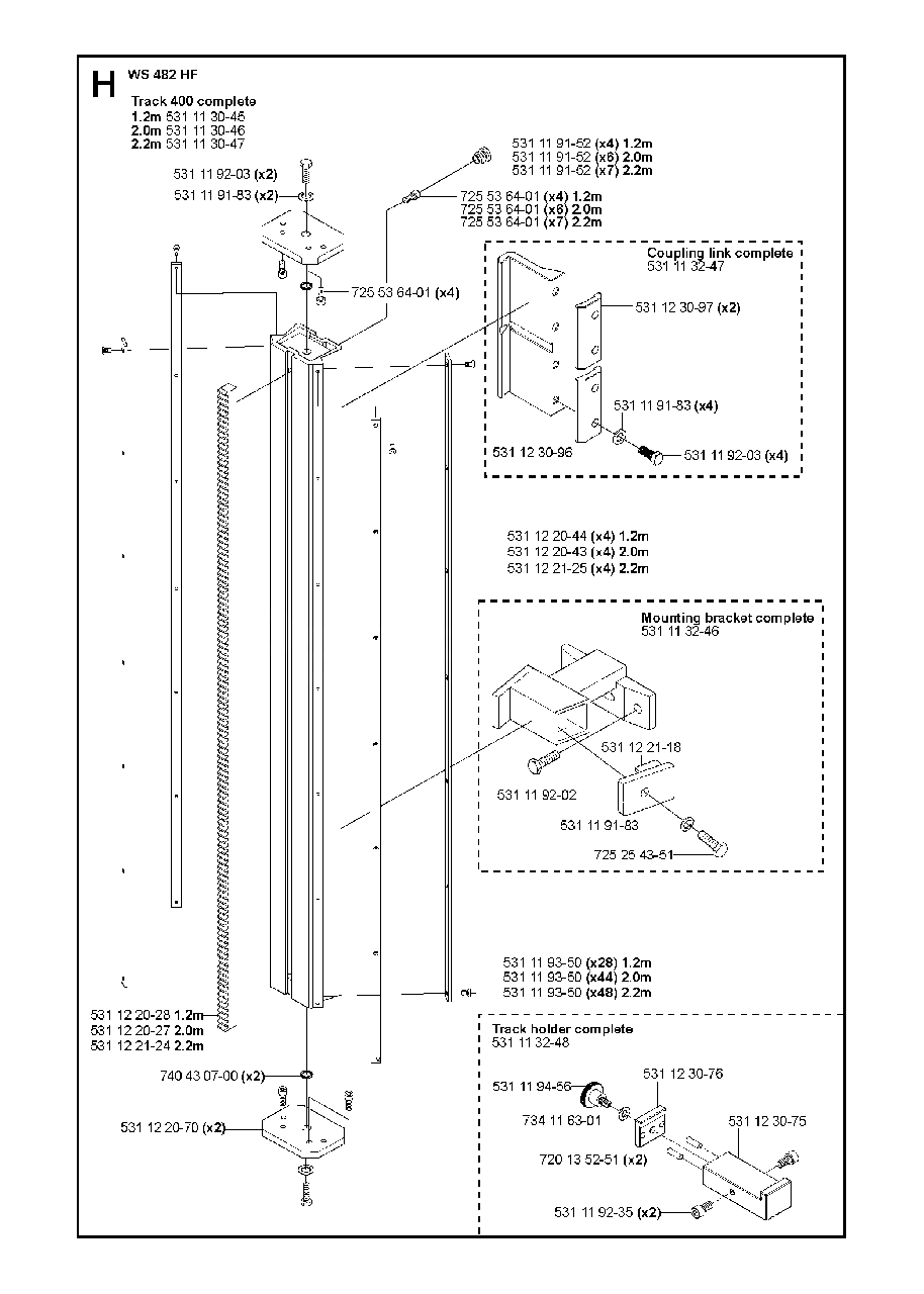 Track System Diagram and Parts List for WS482HF (00000001275 - 20134501536)(2012-07) Husqvarna Circular Saw