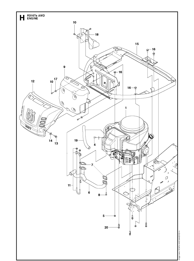 Engine Diagram and Parts List for R316TS AWD Husqvarna Lawn Mower