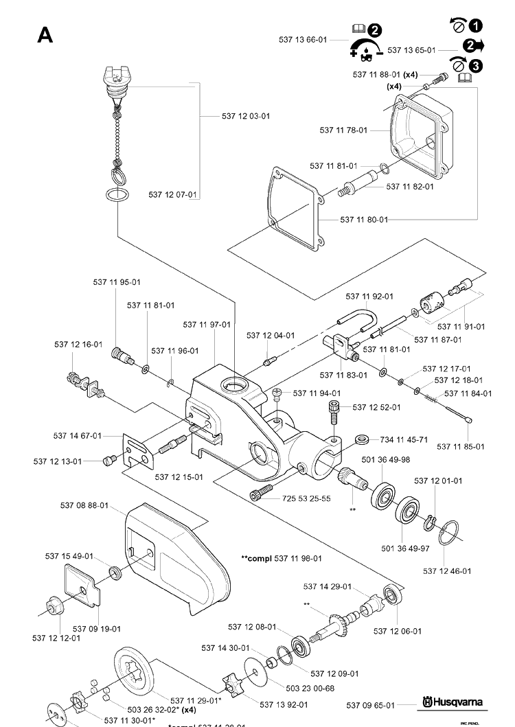Saw Head Diagram and Parts List for 326P 20013500001-20021799999 Husqvarna Pole Saw