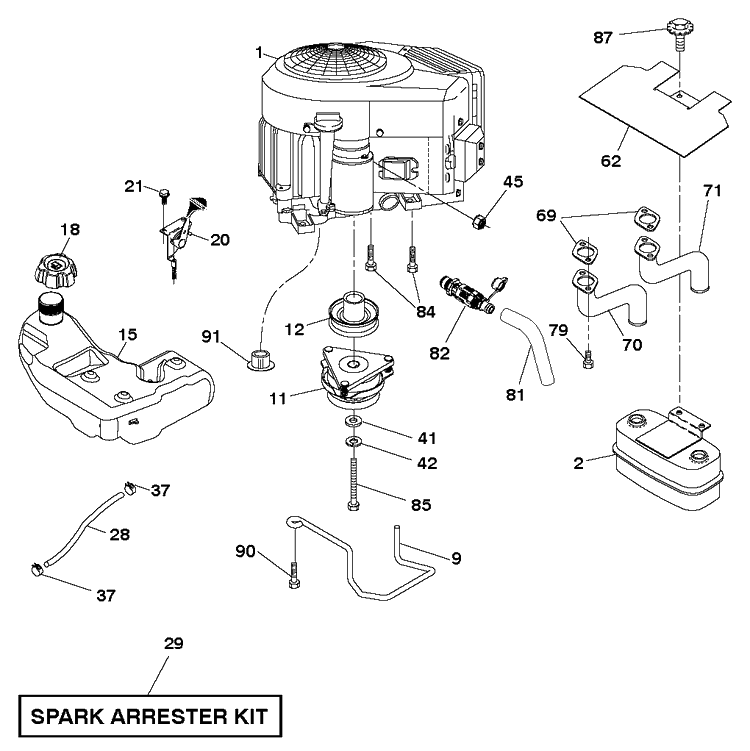 Engine Diagram and Parts List for YTH26V54 (96048001100)(2010 - 12) Husqvarna Lawn Tractor