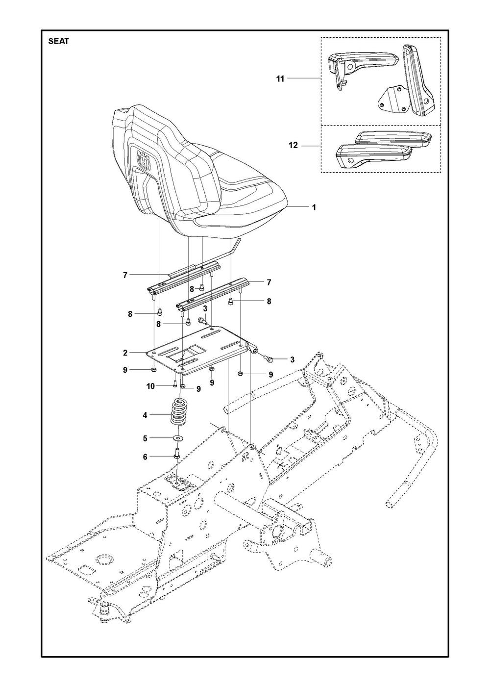 Seat Diagram and Parts List for R316TXAWD 2022 Husqvarna Lawn Tractor