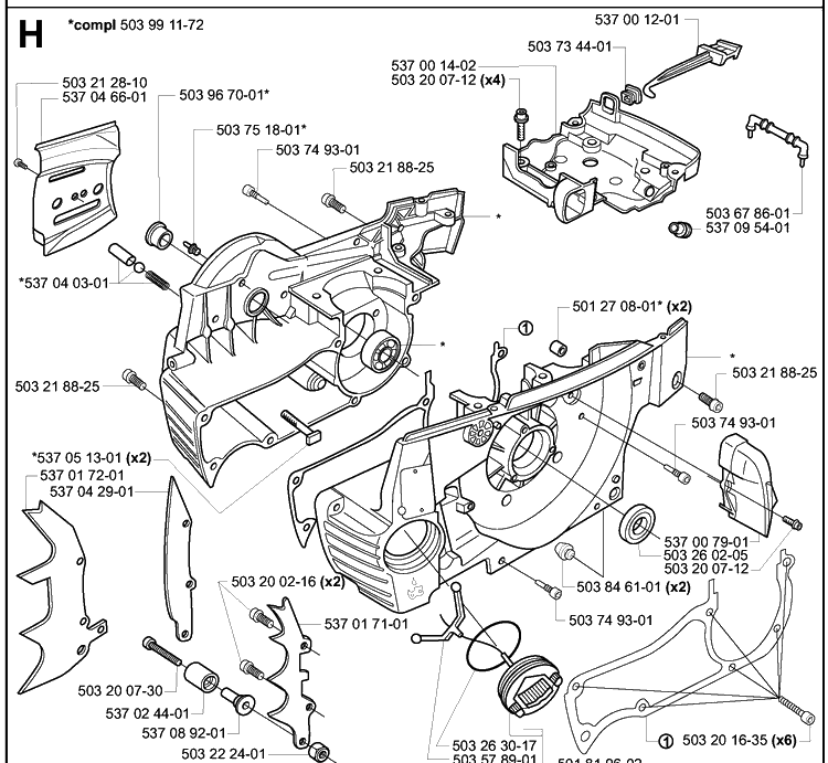 Crankcase Diagram and Parts List for 385EPA 2003-10 Husqvarna Chainsaw