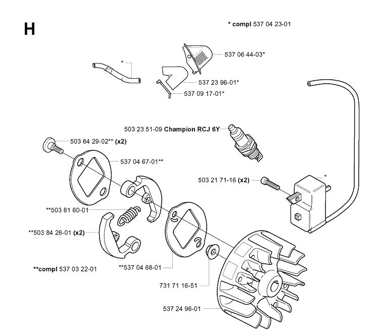 Ignition System Diagram and Parts List for 326P 20042300001-20062700000 Husqvarna Pole Saw