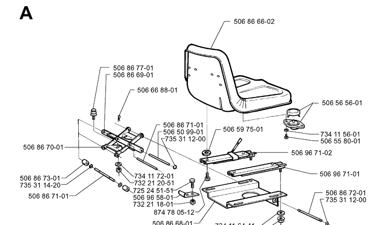 Seat Diagram and Parts List for PR14 2000-02 Husqvarna Lawn Mower