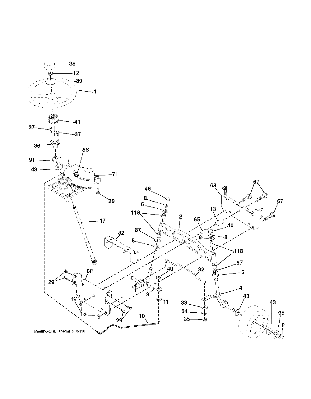 Steering Diagram and Parts List for CTH220TWIN (96061019102)(2007-11) Husqvarna Lawn Tractor
