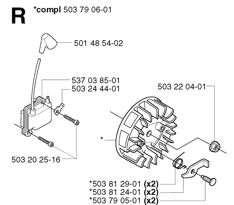 Ignition System Diagram and Parts List for 235R 20023500001-20060100000 Husqvarna Brush Cutter