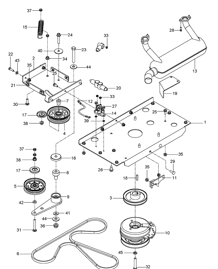 Engine Mounting, Guards And Muffler Diagram and Parts List for M-ZT61BF (96717700400)(2013-01) Husqvarna Lawn Mower